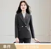 Conjunto profesional de dos piezas de alta gama transfronterizo al por mayor, blazer ligero de lujo de doble botonadura con cuello de traje pequeño y pantalones acampanados para mujer