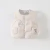 Colete de plumas leve e quente para bebê menina estilo coreano, nova jaqueta sem mangas de outono e inverno para bebês com bordado floral para meninas