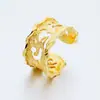 Anel Dourado Vintage em Latão com Mantra de Seis Sílabas Sânscrito Vazado, Anel Dourado Ajustável Vietnamita para Homens e Mulheres, Joias de Latão