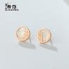 Aretes de Plata Esterlina s925 Nácar Blanco Hi Doble Felicidad para Mujer Redondos Estilo Coreano Simple Celebridad Cibernética Lujo Ligero Exquisitos Aretes Fábrica