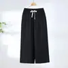 Novas Calças Elegantes de Pernas Largas para Mulheres de Meia-Idade, Verão Cintura Alta Soltas Casuais Versáteis Confortáveis Calças Cropped