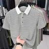 Camisa polo listrada moderna para homens, verão fina de manga curta, moda casual respirável, gola de lapela, camiseta, fornecimento transfronteiriço