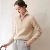 Novo Suéter de Malha de Caxemira Espesso com Zíper e Gola Semi-Alta para Mulheres, Cardigan de Cor Sólida Solto Estilo Coreano, Camada Base para Aquecimento, Versátil