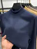 Sudadera Térmica de Manga Larga Derong para Hombre Otoño e Invierno Pulóver Cálido Top Color Sólido Doble Cara Cepillado Cuello Semi Alto Camiseta Gruesa