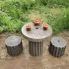 Mesa de Chá Roda de Pedra Antiga para Moagem, Placa de Moagem de Pedra, Mesa de Chá, Disco de Moagem Antigo, Bandeja de Chá, Cerâmica Vintage, Sala de Chá no Pátio, Ornamento Retrô