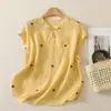 Top de algodón y lino estilo chino para mujer, versión fina de verano, cuello mao, diseño abotonado, camisa retro, nuevo estilo chino, corte holgado, blusa bordada de algodón y lino
