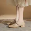 Zapatos Mary Jane de Tacón Grueso Jin Gang CG3019 para Mujer 2024 Nuevos Zapatos de Cuero para Primavera y Otoño Zapatos de Tacón Bajo Zapatos Bajos de Boca Única para Mujer