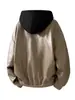 Chaqueta de Cuero Casual para Hombre Otoño 2025 Nueva con Capucha Falso Dos Piezas Chaqueta de Cuero PVC Chaqueta de Cuero para Ciclismo Motocicleta