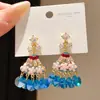 Pendientes de borla con forma de flor y lazo de circón con aguja de plata, pendientes de nicho estilo corte vintage, accesorios para orejas de lujo ligero de alta gama