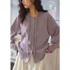 Camisa Morada de Tencel Francés con Cuello y Cordón, Manga Larga para Primavera