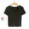 Top Quadrado de Manga Curta com Gola Redonda e Bojo no Peito Camiseta Feminina de Verão Camiseta Básica Slim-fit Roupa Íntima Slim-fit BRA-T