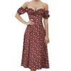 Ropa Europea y Americana Transfronteriza 2025 Nueva Falda de Mujer Verano Manga Corta Abertura Falda Floral Hombros Descubiertos Vestido Tubo