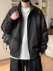 Jaqueta bomber azul escuro com gola alta masculina outono solta estilo de rua jaqueta de beisebol legal top esportivo casual da moda