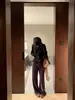 Sudadera con capucha corta para mujer, chaqueta casual con cremallera, cárdigan, top, pantalones largos de pierna ancha, conjunto de dos piezas