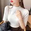 Suéter Delgado de Punto de Cuello Alto para Primavera y Otoño, de Manga Media, Nuevo Otoño, Ajuste Cinco, Ajustado, Estilo Occidental, Top de Manga Media