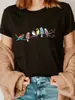 Tamanho Europeu Transfronteiriço Top de Moda Feminina de Verão com Estampa Vibrante de Pássaro Gola Redonda Manga Curta Camiseta Casual