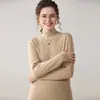 Suéter Feminino 100% Caxemira Novo Outono e Inverno, Peça Pronta para Usar com Borda Enrolada, Suéter de Meia-Gola para Camadas, Tricô de Manga Longa
