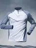 Camiseta de Entrenamiento Media Cremallera para Hombre para Primavera y Otoño, Secado Rápido, Diseño Color Block, para Atletismo, Running y Fitness