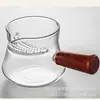 Juego de té de vidrio con mango de madera engrosado Mar de Té ceremonia del té kung fu mango de madera Taza de la feria de la Luna Creciente taza de la feria de vidrio de borosilicato