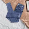Jeans de Tiro Alto Elásticos con Efecto Delgado para Mujer, Novedad Primavera y Otoño, Ajuste Delgado, Ropa Exterior, Pantalones Lápiz Acortados para Personas de Baja Estatura