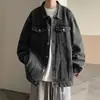 Chaqueta de Mezclilla Amarillo Lodo para Hombre, Primavera y Otoño, Corte Holgado, Lavada, Diseño Casual Retro Americano, Cuello Campana, Top de Moda