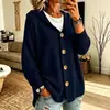 Sudadera con capucha de punto de botones europea y americana Chaqueta Otoño e Invierno Nuevo Estilo Transfronteriza Color Sólido Casual Chaqueta Suéter Mujer