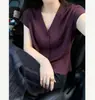 Top moderno de manga corta adelgazante para salir, popular top de verano nuevo estilo francés para mujer madura, camisa de cuello en V