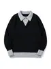 Roupas Vintage Yidao 2026 Outono Novo Suéter de Tricô Color Block Retro Falso Duas Peças Gola Reversível para Homens e Mulheres, Suéter Versátil Casual