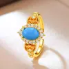 Joyería de Comercio Exterior Anillo Abierto de Oro Laminado 18K con Turquesa para Mujer Hipoalergénico Impermeable Bohemio Banda de Anillo Transfronteriza Europea y Americana