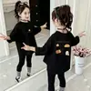 Camiseta Básica Versátil Casual Suelta Estilo Coreano para Niñas de Primavera y Otoño Camiseta de Manga Larga de Dibujos Animados para Niños 100% Algodón de Moda