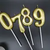 Venda por Atacado do Fabricante Velas Douradas com Números 0-9 Decoração de Festa de Aniversário Velas de Aniversário Sem Fumaça Embaladas Individualmente