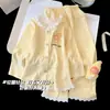 Pijama Nuevo Estilo Primavera y Otoño para Niñas Algodón Nube Estilo Princesa Cardigan Conjunto de Manga Larga para Niñas Ropa de Casa para Niños Medianos y Mayores
