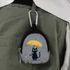 Porta-moedas Gato com Guarda-chuva, Bolsa de Armazenamento Impermeável de Couro Sintético com Zíper, Estojo Multifuncional Mini para Fones de Ouvido