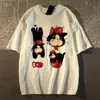 Seda de leite japonês fofo gato maçã manga curta casual verão casal solto estilo coreano preguiçoso ins top