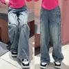 Calça Jeans Feminina Primavera e Outono 2026 Novo Estilo Coreano Moda Calça Wide Leg para Crianças Maiores, Jeans da Moda para Outono Comprimento Total