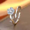 Anillo Abierto de Flor de Rosa de Plata 925 para Mujer, Estilo Coreano, Simple y Elegante, Diseño de Nicho de Alta Gama, Anillo para el Dedo Índice