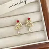 Brincos de Tassel de Pérola com Floco de Neve de Diamante e Agulha de Prata para Árvore de Natal Chegada Nova de Natal Brincos Elegantes de Luxo Leve Brincos da Moda