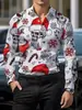 2026 Transfronteiriça Amazon Europeia e Americana Masculina Casual Confortável Gola Lapela Manga Longa Camisa Natal Impressão 3D