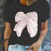 Camisa Casual Feminina com Gola Redonda e Manga Curta, Estampa de Borboleta, Algodão Estampado Europeu, Americano e do Sudeste Asiático