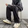 Jeans de Cintura Elástica de Primavera y Otoño para Hombre Americano High Street Retro Suelto Recto Lavado con Raya Lateral Pantalones Largos de Pierna Ancha