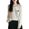 Top de punto de manga larga Camellia para mujer, nueva capa interior elegante, patrón de gofre juvenil, hombro normal, cuello redondo