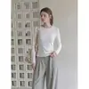 Camiseta verde de cuello redondo, corte ajustado, manga larga para mujer, nuevo estilo de otoño, top corto base ajustado