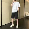 Traje deportivo informal de verano para hombre, estilo coreano, cuello redondo, estampado, manga corta, informal, cómodo y atractivo, traje de dos piezas de seda de hielo para hombre