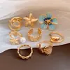 Anillo Abierto Flor Estrella de Mar Gota de Aceite, Anillo Simple y de Moda Nicho Retro para Dedo Índice, Joyería de Lujo Ligero de Gama Alta