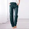 Pantalones Largos Casuales Holgados de Pierna Ancha con Cordón de Color Sólido de Algodón y Lino para Mujer Estación Independiente Pantalones de Pierna Ancha de Comercio Exterior