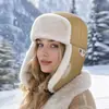 Sombrero Lei Feng de invierno estilo americano para motocicleta, a prueba de viento, protege orejas, versátil, con forro polar, cálido, orejas anchas, para parejas, con broche, de algodón
