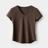 Ecosil Fibra de Madeira Feminina Gola V Hot Girl Manga Curta Ombro Caído Camiseta Cor Sólida Top Roupas Femininas de Verão