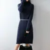 Vestido de Punto de Lana Pura 2026 Otoño/Invierno Nuevo Cuello Redondo Medio Alto Manga Larga para Mujer Holgado Patrón Retorcido Vestido de Longitud Media