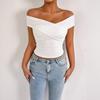 Estilo Americano Simple Sexy Plisado Color Sólido Cruz Sin Tirantes Cuello Sin Tirantes Ajustado Hombros Descubiertos Camiseta Corta Top para Mujer