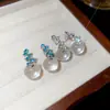 Pendientes Colgantes Redondos de Zirconia con Aguja de Plata, Pendientes Dulces de Diseño de Nicho, Pendientes Elegantes de Nuevo Estilo de Lujo Ligero de Gama Alta